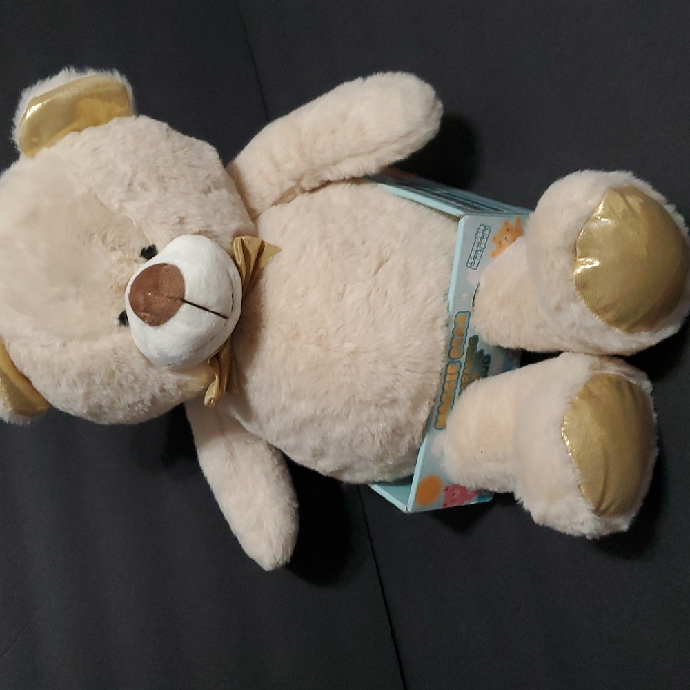 Maggie Bear warming snug bud cream and‎ gold dipped teddy bear brand new